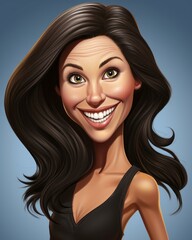 Wall Mural - caricature of a woman with long black hair and green eyes