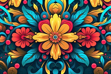 Wall Mural - colorful floral design on a black background