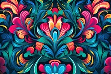 Colorful Floral Pattern On A Black Background