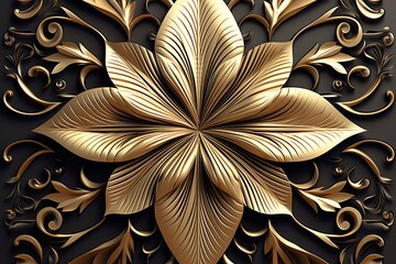 Wall Mural - golden floral design on a black background