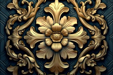 Wall Mural - golden floral design on a black background