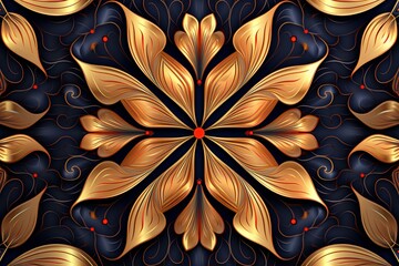 Wall Mural - golden floral pattern on a black background