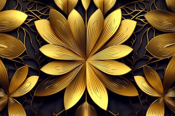 Wall Mural - golden flowers on a black background