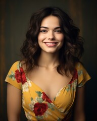 Wall Mural - portrait of a beautiful young woman with curly hair