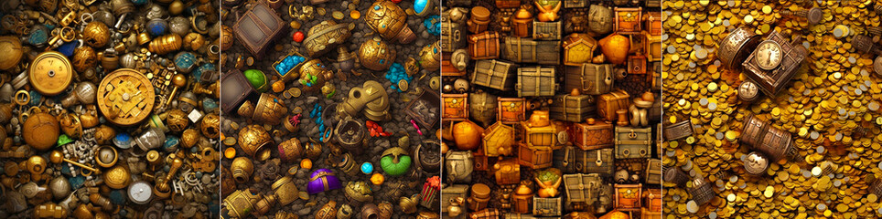 3d treasure textures with seamless design. Use textures for game development or art projects. Add depth and detail to your digital creations.