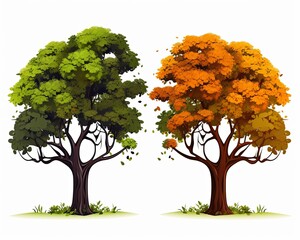 two trees with leaves in different colors