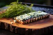 cedar plank grilling blue cheese with grill marks