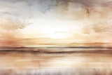 Fototapeta Boho - Watercolor neutral minimalist landscape illustration