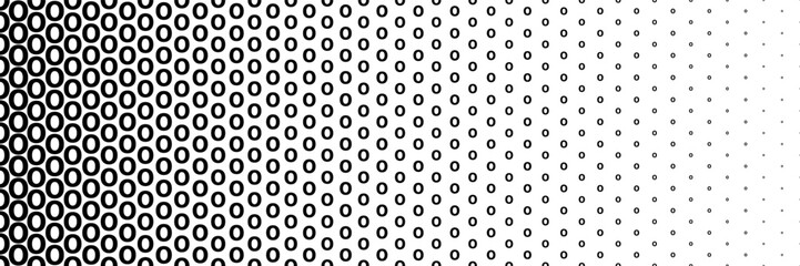 Poster - horizontal black halftone of capital letter O design for pattern and background.