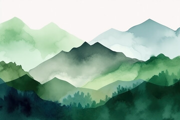 Wall Mural - Watercolor neutral minimalist mountains landscape illustration