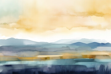 Wall Mural - Watercolor neutral minimalist landscape illustration