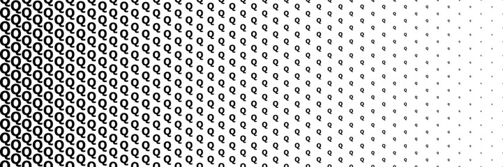 Poster - horizontal black halftone of capital letter Q design for pattern and background.