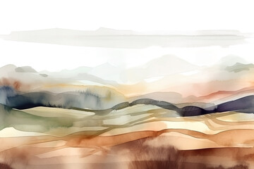 Wall Mural - Watercolor neutral minimalist mountains landscape illustration