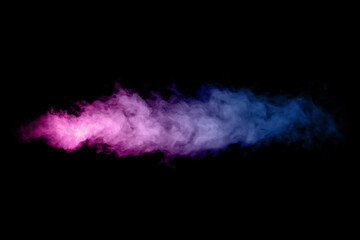 Wall Mural - close up of colorful pink and blue steam smoke in mystical and fabulous forms on black background.