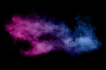 Wall Mural - close up of colorful pink and blue steam smoke in mystical and fabulous forms on black background.