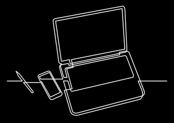 Poster - continuous line drawing vector illustration with FULLY EDITABLE STROKE of isolated object as concept business logo on black background