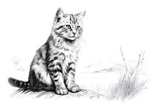 Simple Cat Sketch On White Backgorund