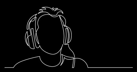 Canvas Print - continuous line drawing vector illustration with FULLY EDITABLE STROKE of person listening music in headphones