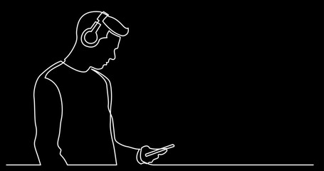 Wall Mural - continuous line drawing vector illustration with FULLY EDITABLE STROKE of person listening music in headphones