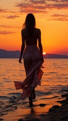 Wall Mural - woman in the sunset
