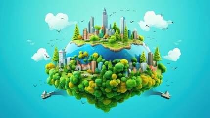 Wall Mural - symbolic image of the globe with elements of human activity and nature. environment, save clean plan