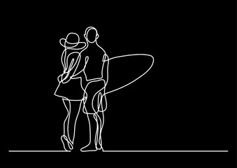 Wall Mural - continuous line drawing vector illustration with FULLY EDITABLE STROKE of couple as love relationships concept