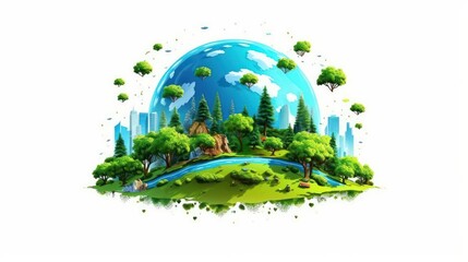 Wall Mural - symbolic image of the globe with elements of human activity and nature. environment, save clean plan