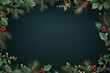 Dark Green christmas background with mistletoes frame