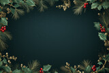Fototapeta Do akwarium - Dark Green christmas background with mistletoes frame