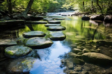 Wall Mural - stepping stones across a clear, shallow stream