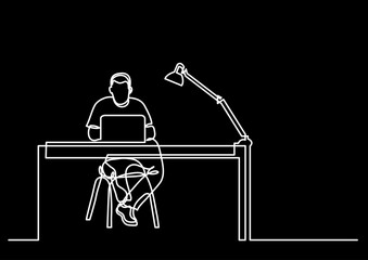 Poster - continuous line drawing vector illustration with FULLY EDITABLE STROKE of regular authentic person in life situation as lifestyle concept