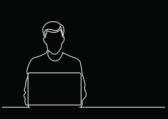 Poster - continuous line drawing vector illustration with FULLY EDITABLE STROKE of regular authentic person in life situation as lifestyle concept
