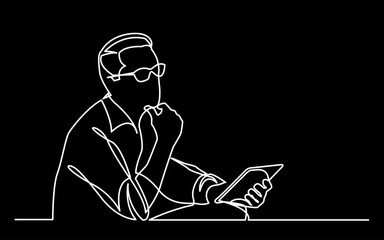 Poster - continuous line drawing vector illustration with FULLY EDITABLE STROKE of regular authentic person in life situation as lifestyle concept