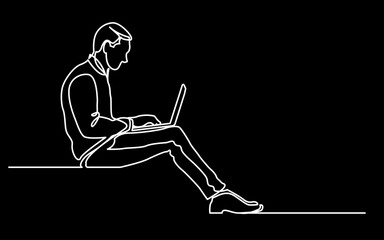 Poster - continuous line drawing vector illustration with FULLY EDITABLE STROKE of regular authentic person in life situation as lifestyle concept