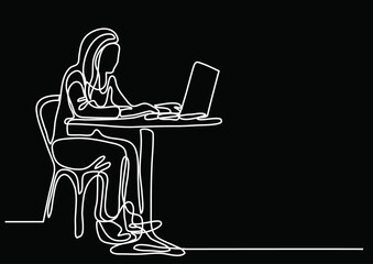 Poster - continuous line drawing vector illustration with FULLY EDITABLE STROKE of regular authentic person in life situation as lifestyle concept