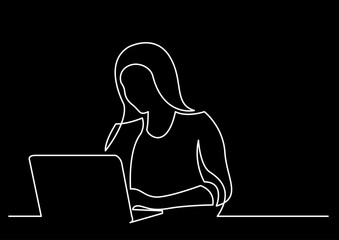 Poster - continuous line drawing vector illustration with FULLY EDITABLE STROKE of regular authentic person in life situation as lifestyle concept