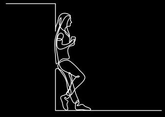 Poster - continuous line drawing vector illustration with FULLY EDITABLE STROKE of regular authentic person in life situation as lifestyle concept