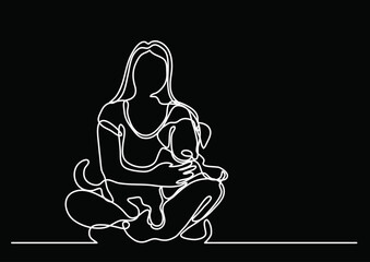 Poster - continuous line drawing vector illustration with FULLY EDITABLE STROKE of regular authentic person in life situation as lifestyle concept