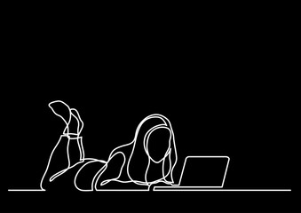 Poster - continuous line drawing vector illustration with FULLY EDITABLE STROKE of regular authentic person in life situation as lifestyle concept