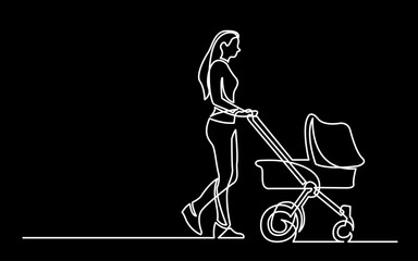 Poster - continuous line drawing vector illustration with FULLY EDITABLE STROKE of regular authentic person in life situation as lifestyle concept