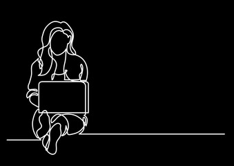 Poster - continuous line drawing vector illustration with FULLY EDITABLE STROKE of regular authentic person in life situation as lifestyle concept