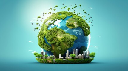 Wall Mural - symbolic image of the globe with elements of human activity and nature. environment, save clean plan