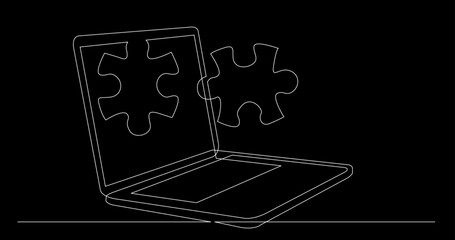 Poster - continuous line drawing vector illustration with fully editable stroke of laptop computer with busin