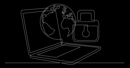 Poster - continuous line drawing vector illustration with fully editable stroke of laptop computer with busin