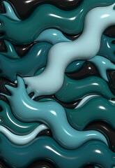 Poster - Abstract green background with curved lines, 3D rendering illustration, inflated figures