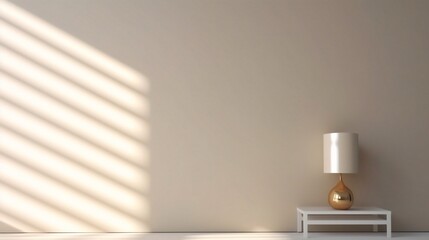Fototapete - Generative AI : Beautiful light minimalistic background for a presentation Glow of builtin warm lighting on a white wall