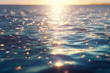Generative AI : Background Of The Transparent Sea Water Sparkles In The Sunlight Shining Fresh Blue Water Ripple Turquoise And Golden Color