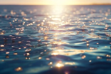Fototapete - Generative AI : Background of the transparent sea water sparkles in the sunlight Shining fresh blue water ripple turquoise and golden color