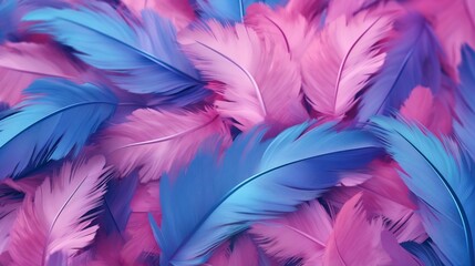 Aufkleber - Generative AI : Background gentle airy texture of light feather with water drops macro Tinted blue pink and purple pastel colour Elegant romantic artistic image