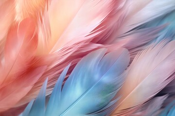 Poster - Generative AI : Background gentle airy texture of light feather with water drops macro Tinted blue pink and purple pastel colour Elegant romantic artistic image